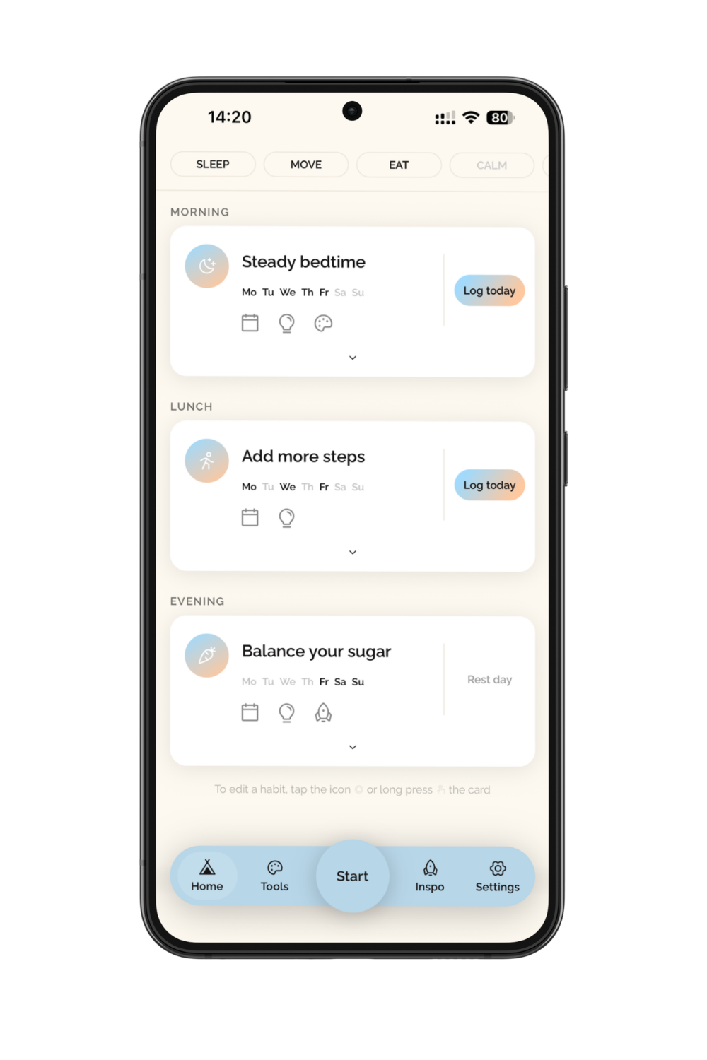Habiness app — daily habit dashboard